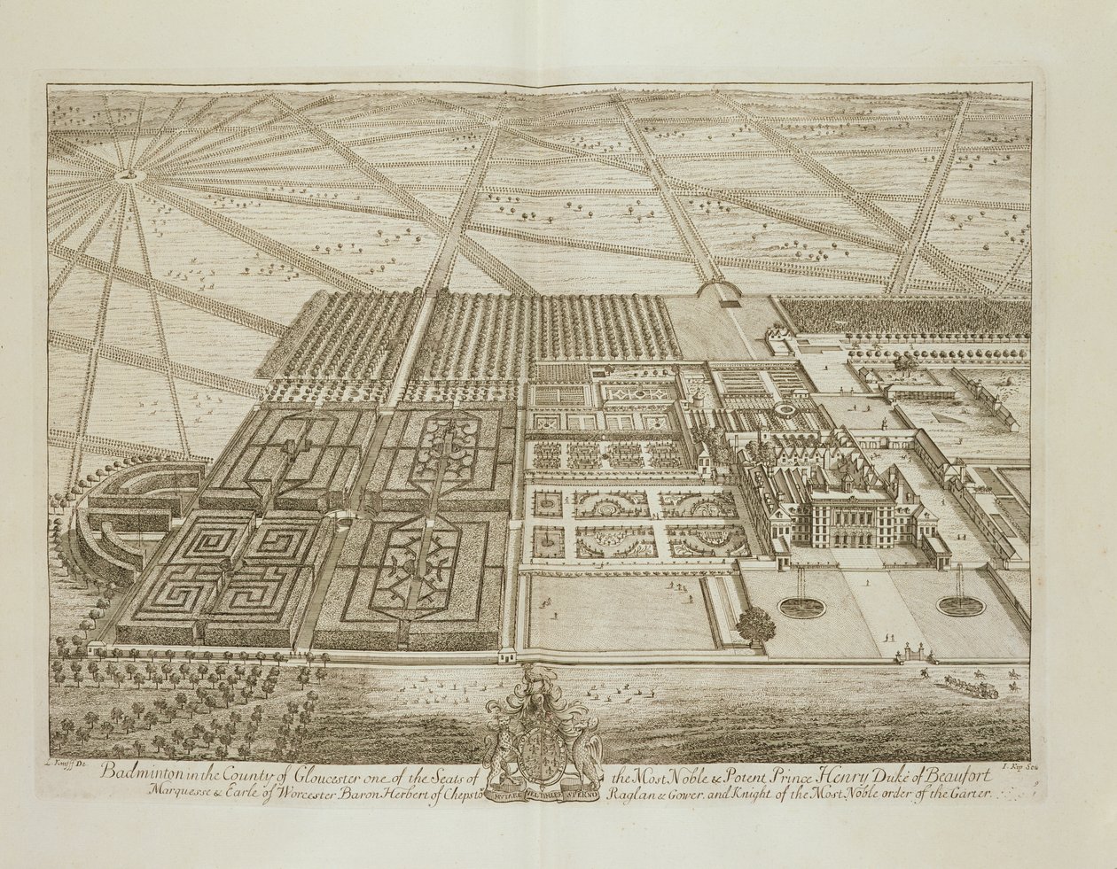 जोहान्स किप (c.1652-1722) द्वारा उत्कीर्ण ग्लूसेस्टर की काउंटी में बैडमिंटन हाउस (192765 भी देखें) द्वारा लियोनार्ड Knyff