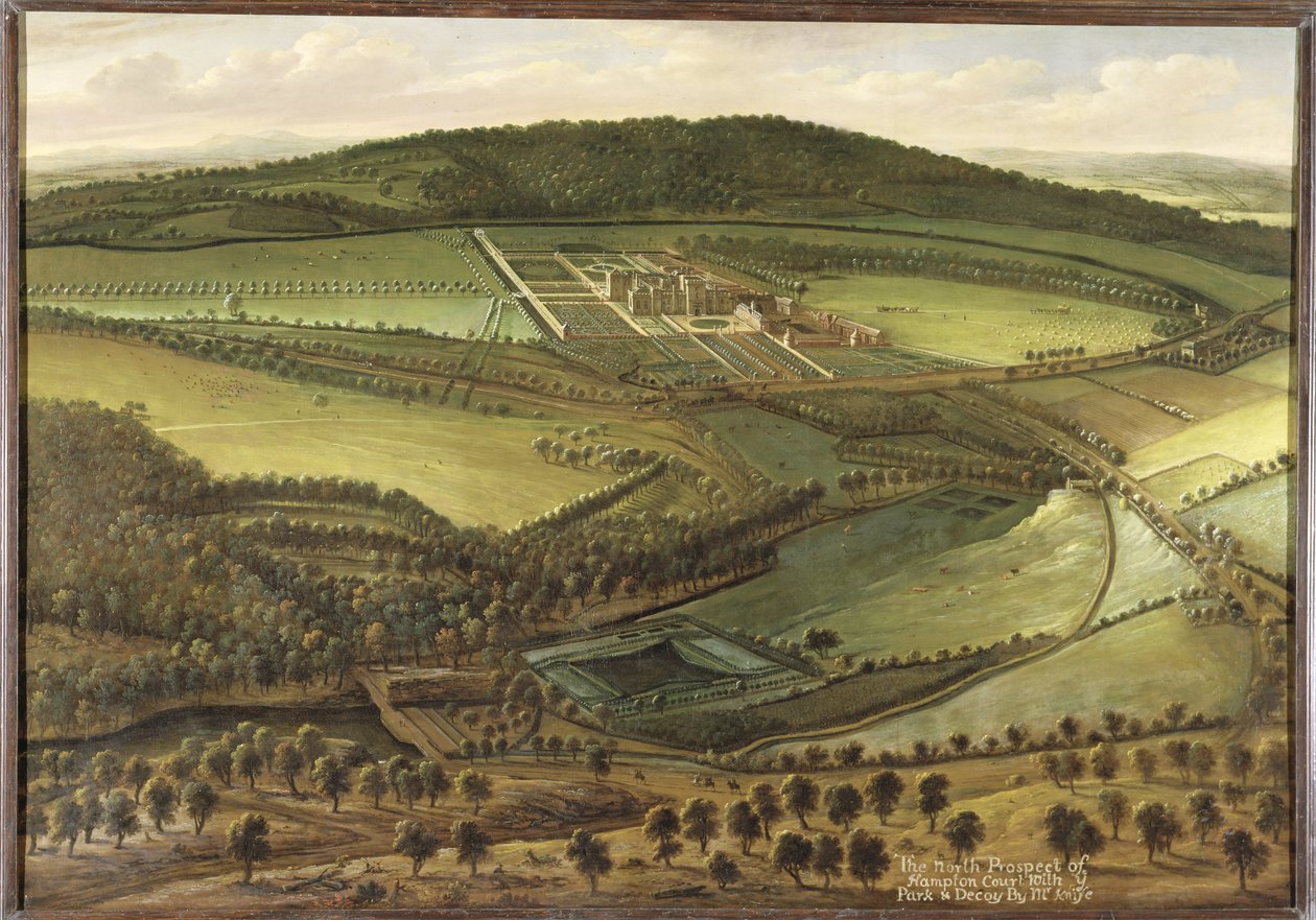 नॉर्थ प्रॉस्पेक्ट ऑफ़ हैम्पटन कोर्ट, c.1699 द्वारा लियोनार्ड Knyff