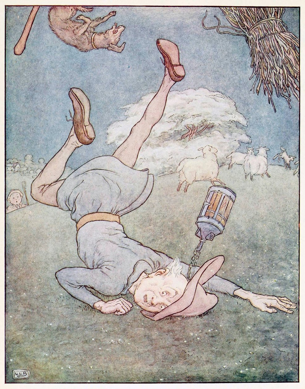 ए नर्सरी राइम पिक्चर बुक, पब से चांद में आदमी लुढ़कता हुआ नीचे आया। 1914. द्वारा लियोनार्ड लेस्ली ब्रुक