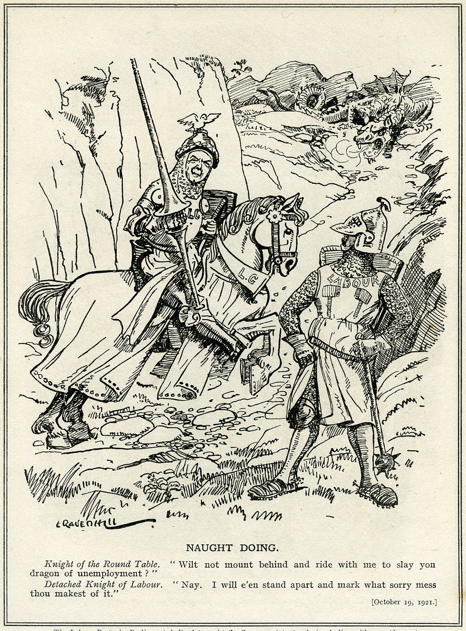 लेबर पार्टी ने बेरोजगारी, 1921 के ड्रैगन को मारने में लॉयड जॉर्ज के शामिल होने से इनकार कर दिया द्वारा लियोनार्ड रेवेन हिल