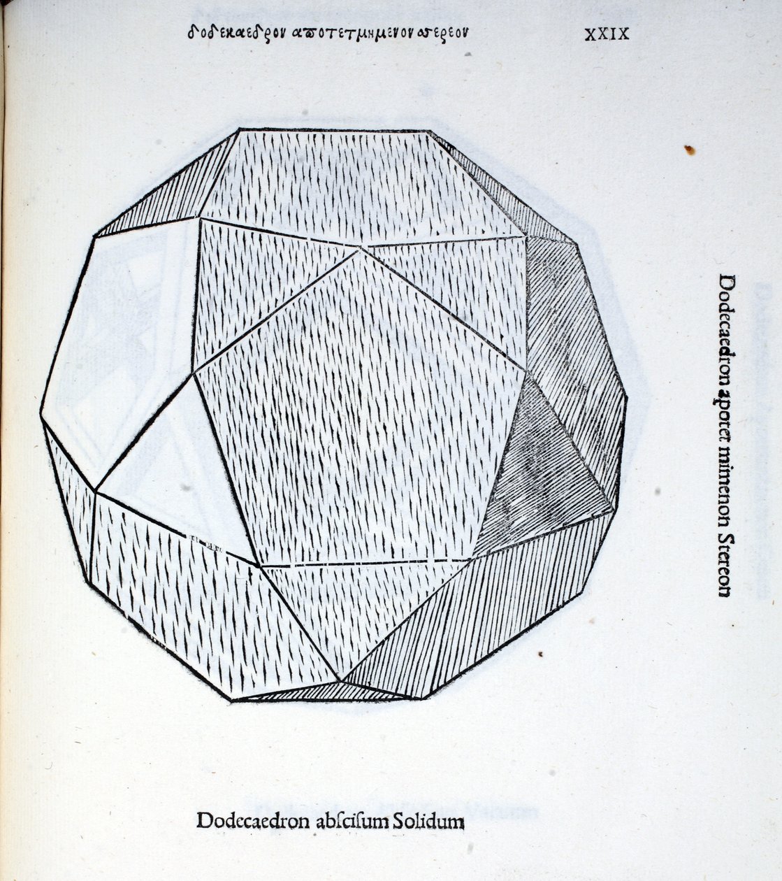 Dodecaedron लुका पसिओली (c.1445-1517) द्वारा एक &39;दिव्य अनुपात&39; से पूरी तरह से काट दिया, मूल रूप से पब। वेनिस 1509 द्वारा लियोनार्डो दा विंची