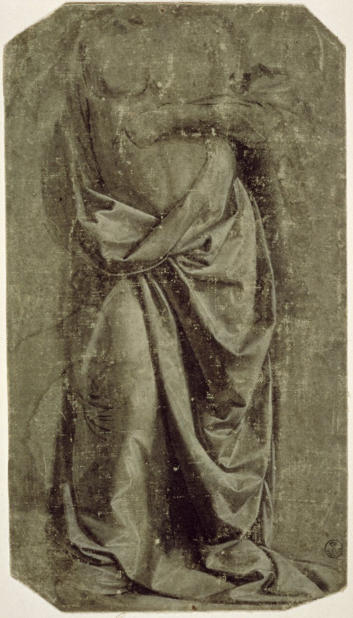 ड्रेपर स्टडी फॉर द स्टैंडिंग फिगर सीन फ्रॉम, c.1478-80 (टेम्परा एंड वाइट ऑन कैनवास) द्वारा लियोनार्डो दा विंची
