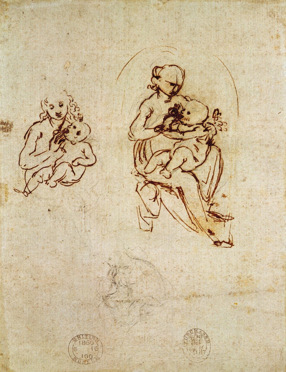 वर्जिन और चाइल्ड के लिए अध्ययन, c.1478-1480 (कागज पर स्याही और पेंसिल) द्वारा लियोनार्डो दा विंची