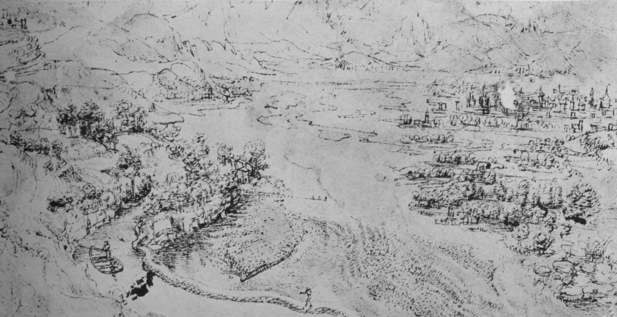 नहर रनिंग बेस के साथ एक ब्रॉड नदी, c1480 1945 द्वारा लियोनार्डो दा विंची