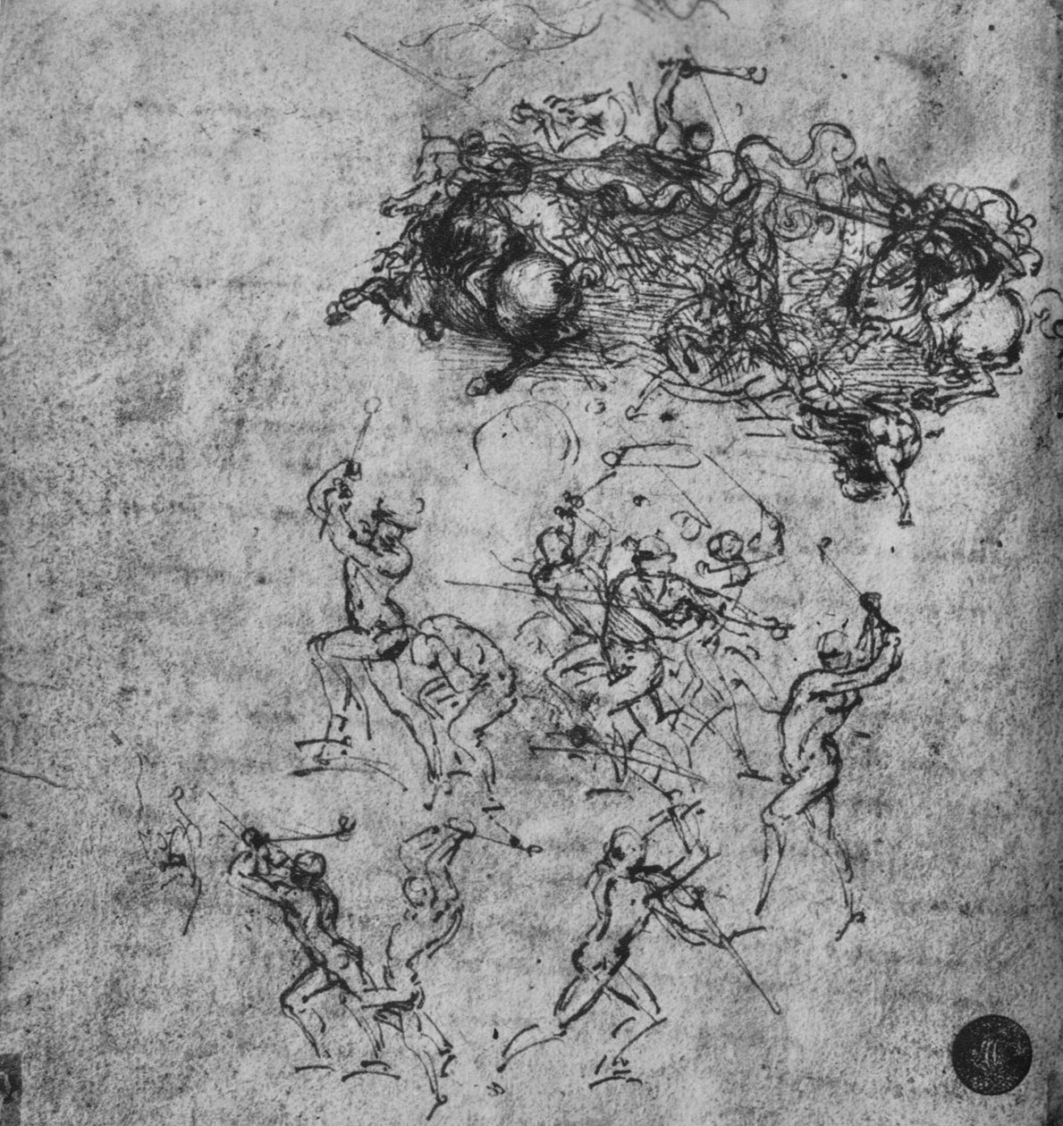 घुड़सवारों और पैदल सैनिकों की लड़ाई, c1480 1945 द्वारा लियोनार्डो दा विंची
