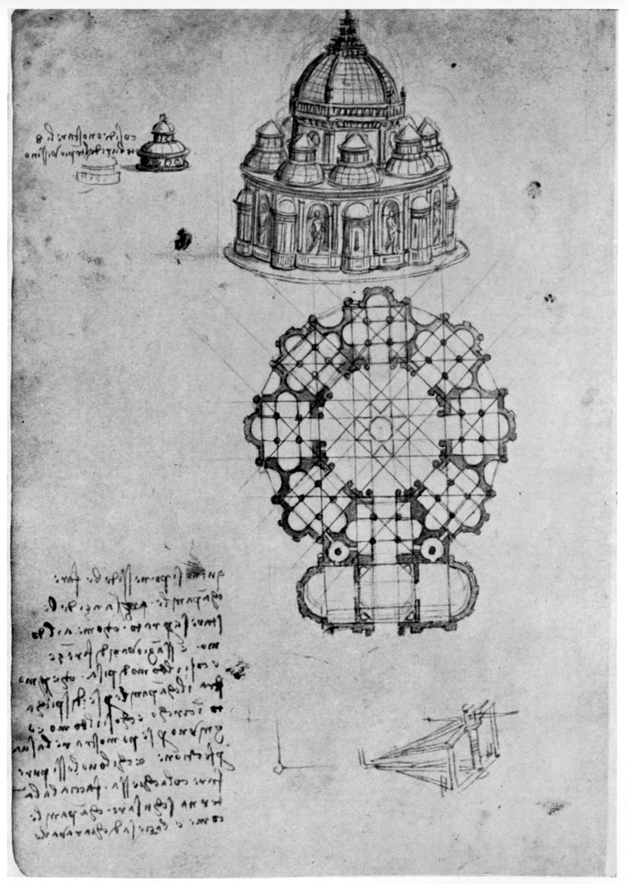 एक केंद्रीय चर्च के लिए डिजाइन, c1488 1954। द्वारा लियोनार्डो दा विंची
