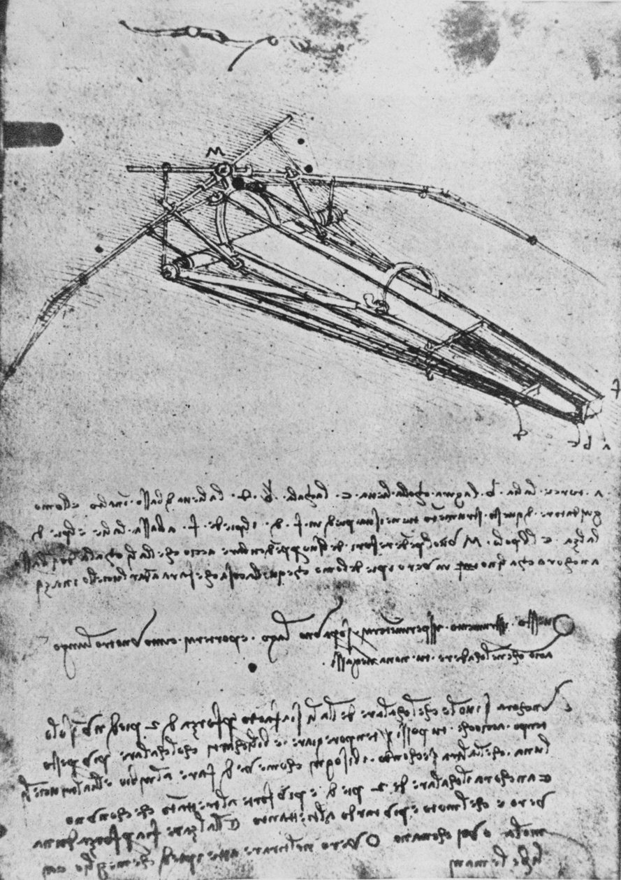 फ्लाइंग मशीन का चित्र, c1480 1945 द्वारा लियोनार्डो दा विंची