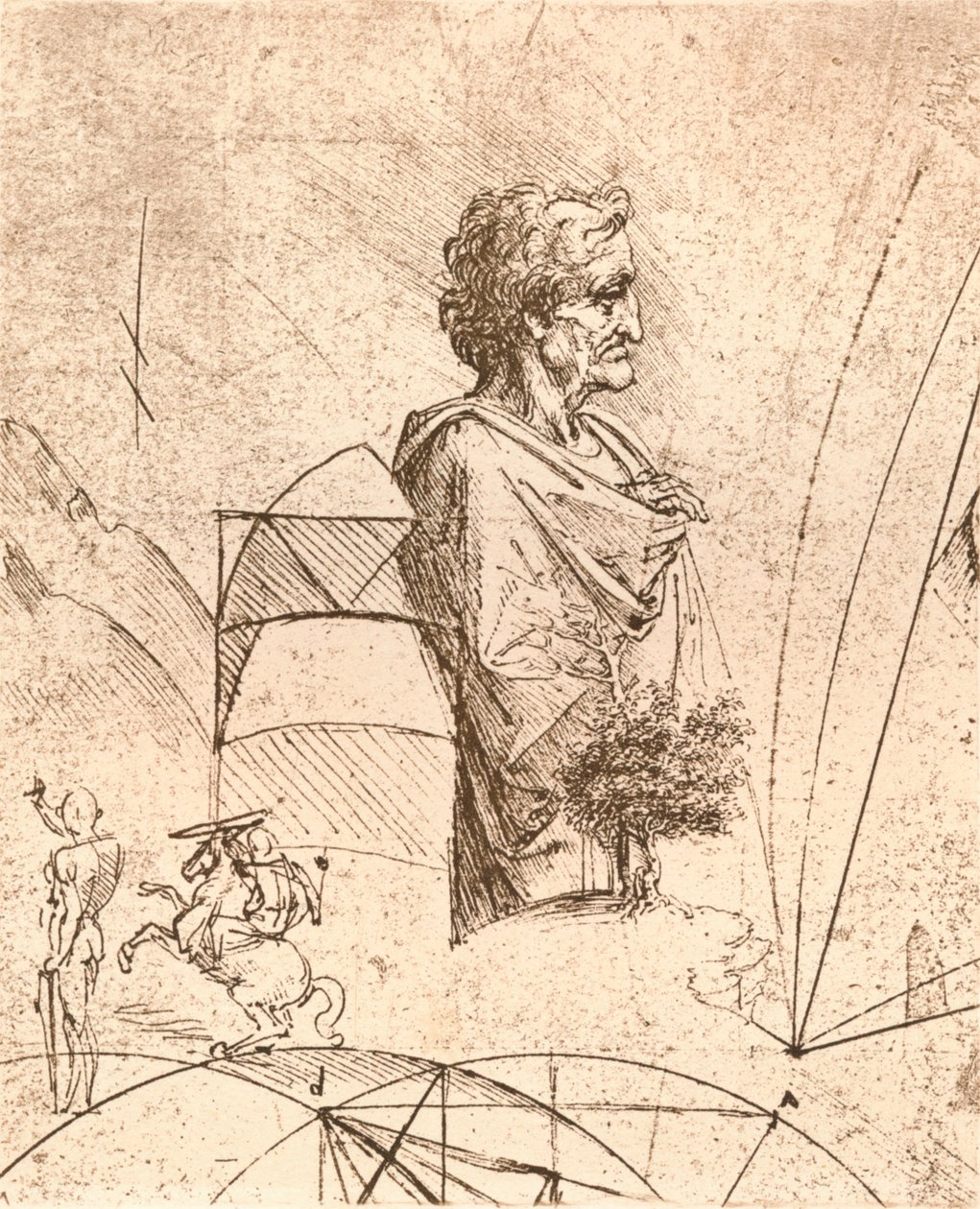 बस्ट और माइनर स्केच का चित्रण, c1472-c1519 1883 द्वारा लियोनार्डो दा विंची