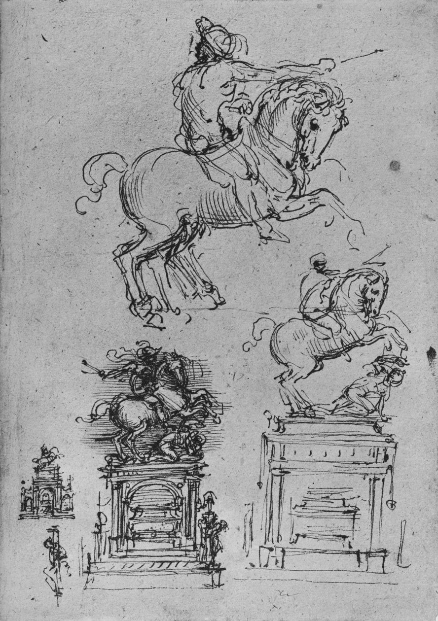 एक अश्वारोही स्मारक के लिए चार अध्ययन, c1480 1945 द्वारा लियोनार्डो दा विंची