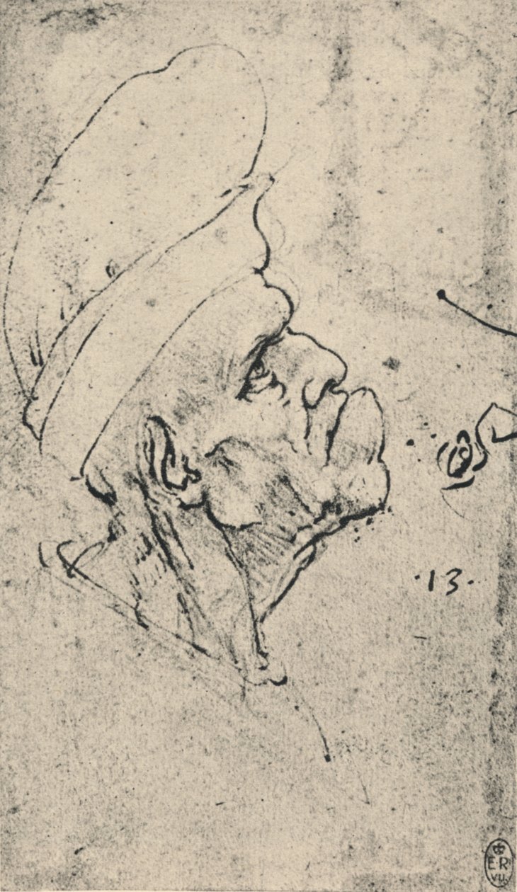 राइट टू हैट पहने एक आदमी की Grotesque प्रोफाइल, c1480 1945 द्वारा लियोनार्डो दा विंची