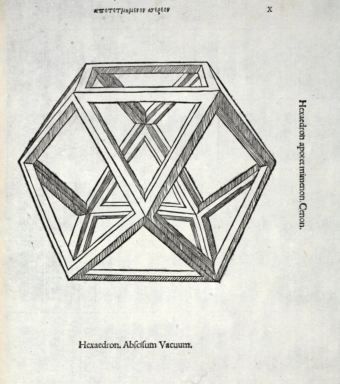 Hexaedron कटौती लुका पसिओली (c.1445-1517) द्वारा एक &39;दिव्य अनुपात&39; से कोई मतलब नहीं है, मूल रूप से पब। वेनिस 1509 द्वारा लियोनार्डो दा विंची