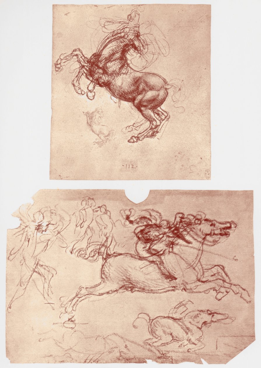 हॉर्स रियरिंग, और हॉर्समैन और फुट-सोल्जर्स, c1504। द्वारा लियोनार्डो दा विंची