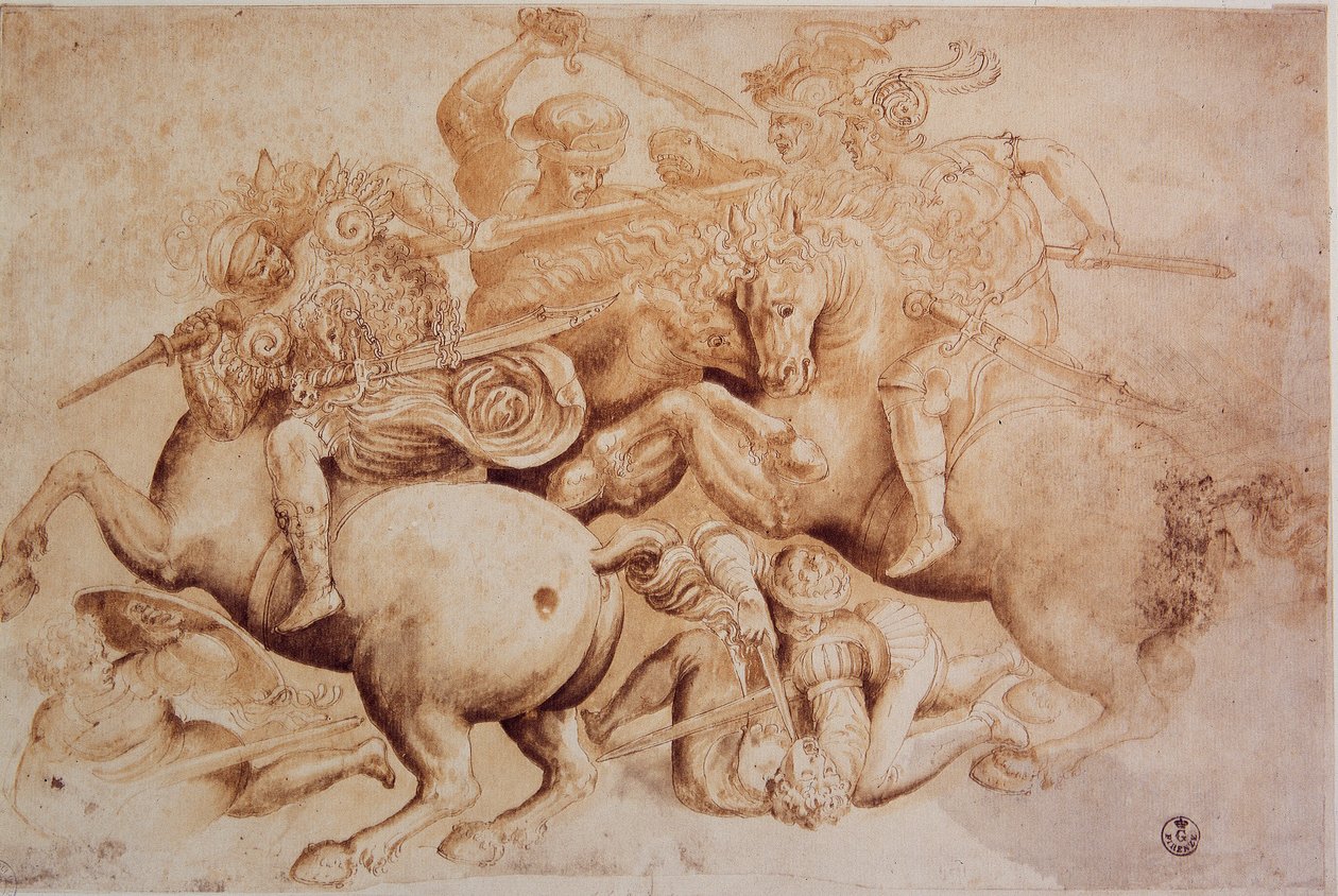 लियोनार्डो दा विंची (लियोनार्डो दा विंची) (1452 - 1519): अंघियारी की लड़ाई की प्रति (29 जून) द्वारा लियोनार्डो दा विंची
