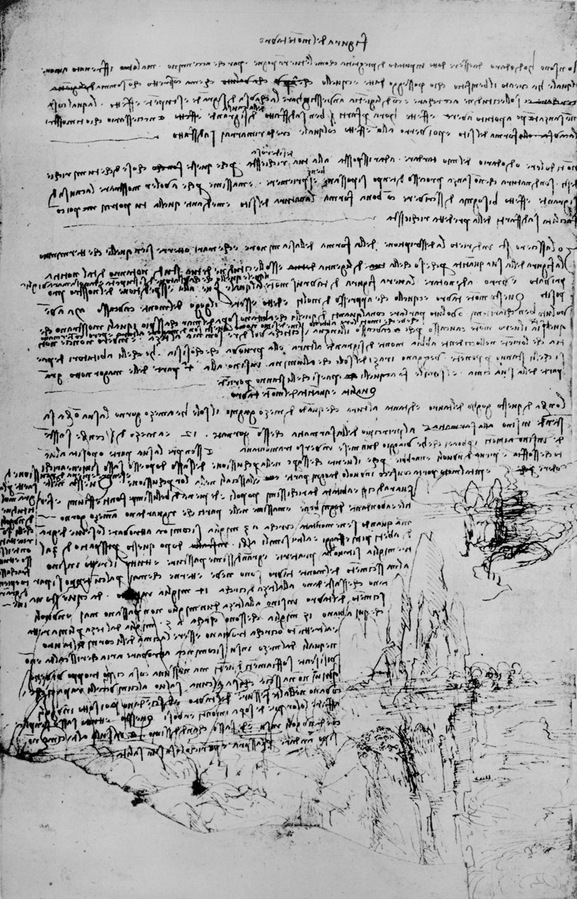 लैंडस्केप के रेखाचित्रों के साथ पृष्ठ का पृष्ठ, c1480 1945 द्वारा लियोनार्डो दा विंची