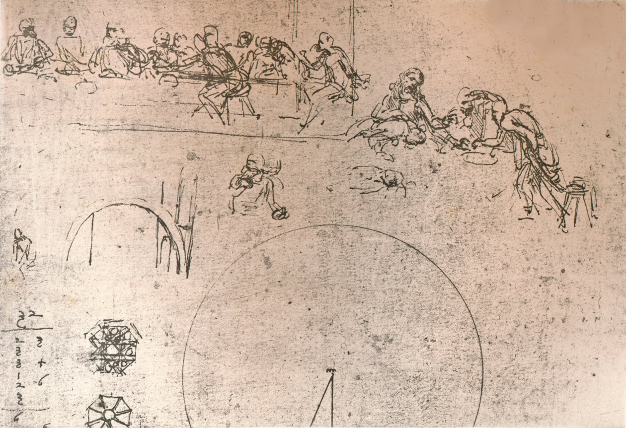 `द लास्ट सपर` की पेंटिंग के लिए प्रारंभिक स्केच, c1494-c1499 1883 द्वारा लियोनार्डो दा विंची