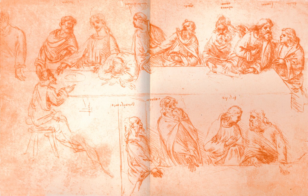 `द लास्ट सपर` की पेंटिंग के लिए प्रारंभिक स्केच, c1494-c1499 1883 द्वारा लियोनार्डो दा विंची