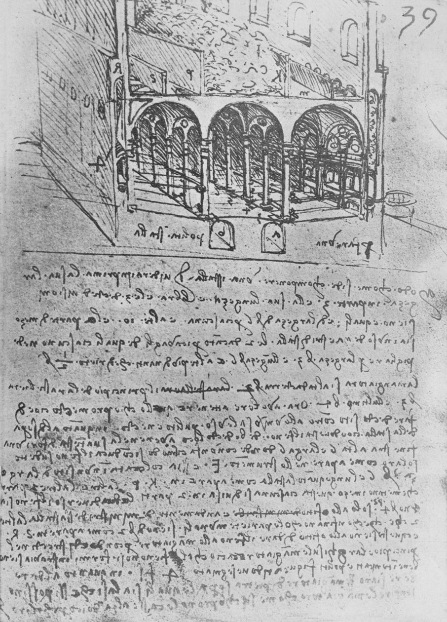 स्केच डिज़ाइन फॉर अ स्टेबल, c1480 1945 द्वारा लियोनार्डो दा विंची