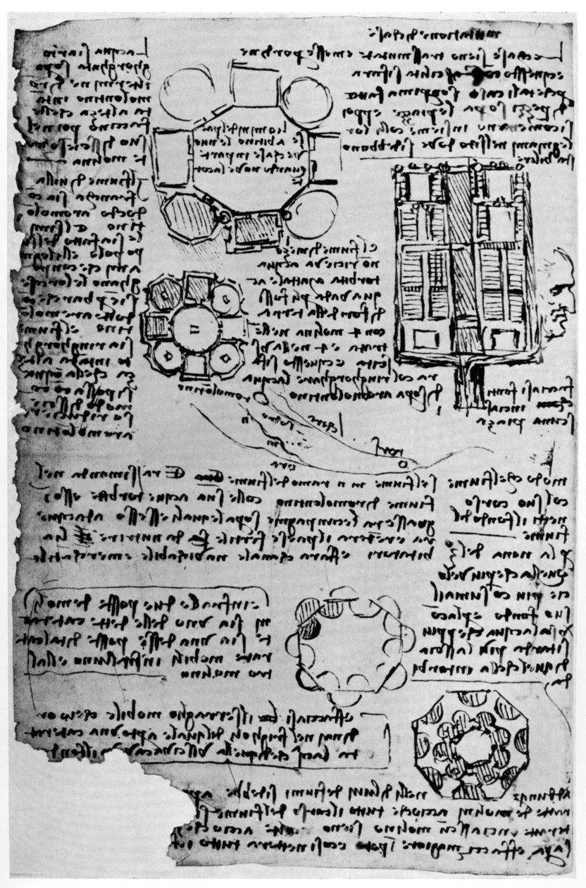 रोमोरंटिन कैसल के लिए स्केच, 1517-1518 1954। द्वारा लियोनार्डो दा विंची
