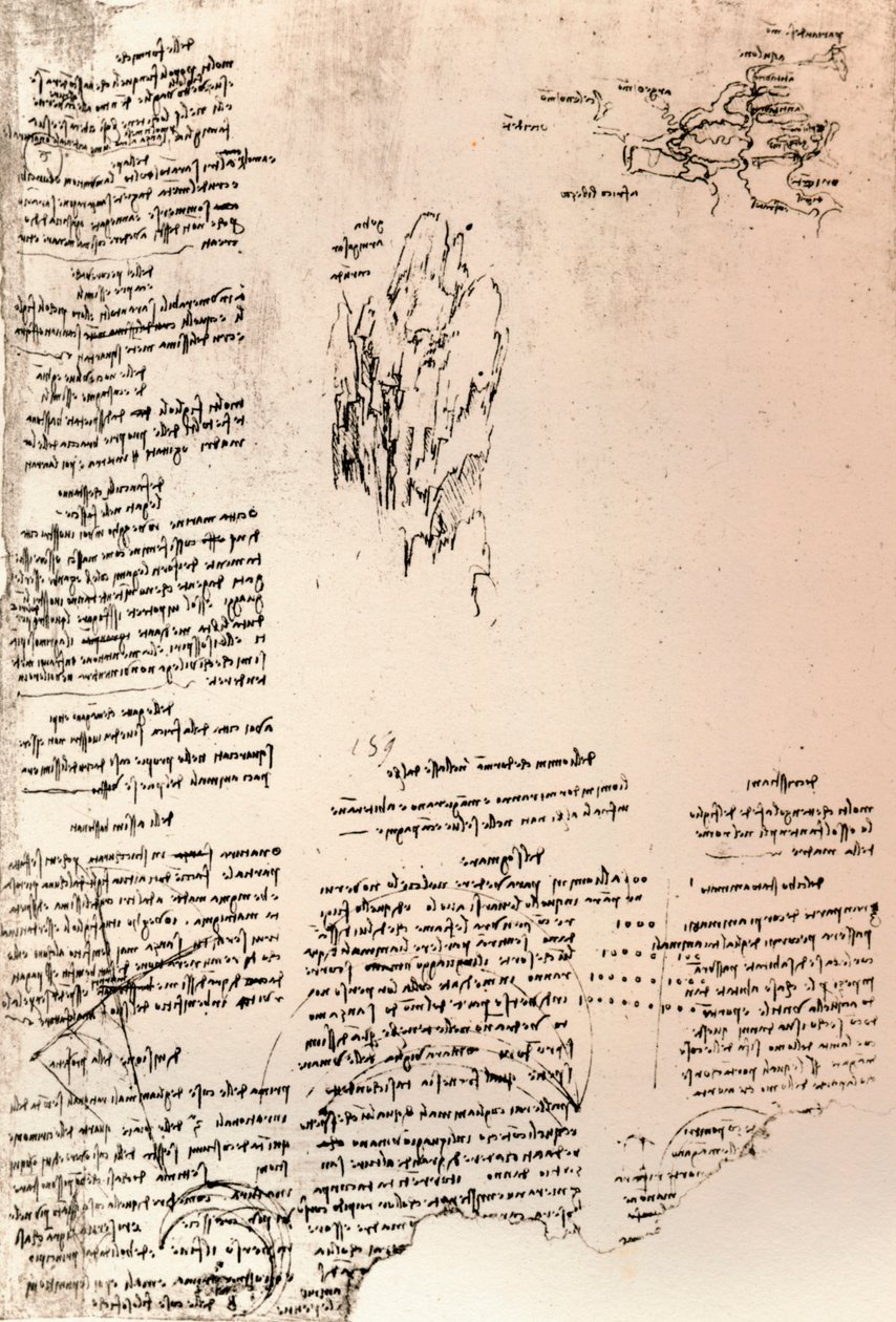 आर्मेनिया में एक चोटी का स्केच, और आर्मेनिया का एक स्केच मैप, c1472-c1519 1883 द्वारा लियोनार्डो दा विंची