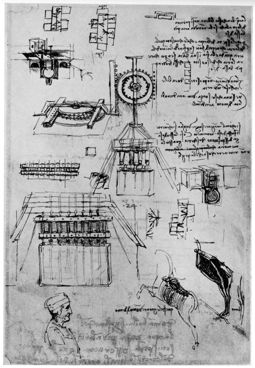 Sforza स्मारक की कास्टिंग के लिए अध्ययन, c1493 1954 द्वारा लियोनार्डो दा विंची