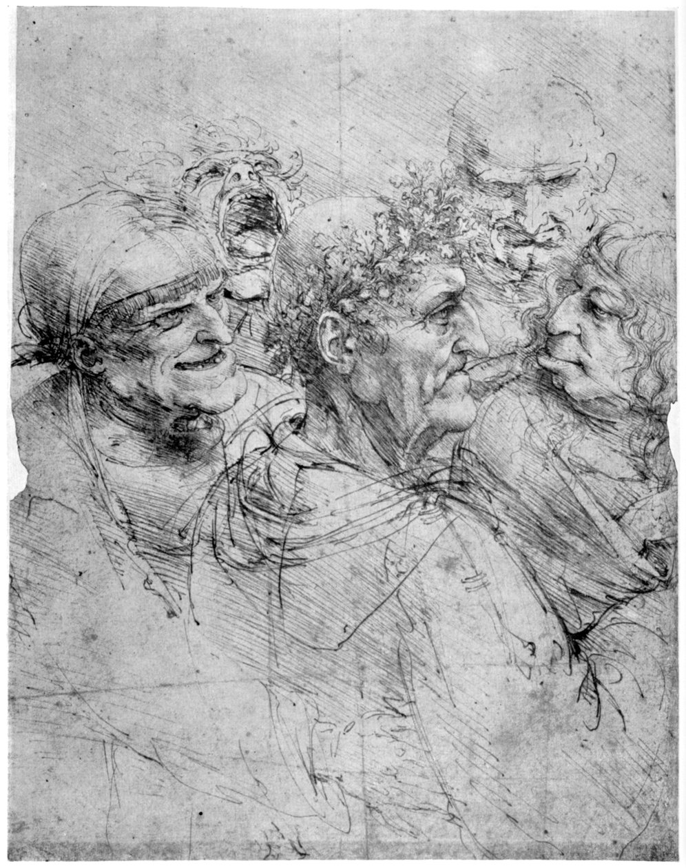 पांच grotesque प्रमुखों का अध्ययन, c1494 1954। द्वारा लियोनार्डो दा विंची