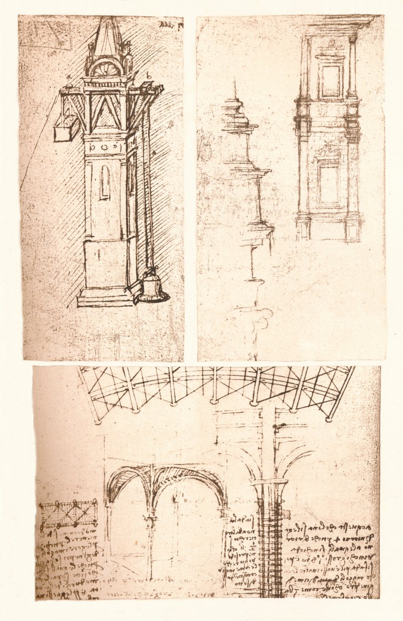 तीन वास्तुकला चित्र, c1472-c1519 1883 द्वारा लियोनार्डो दा विंची