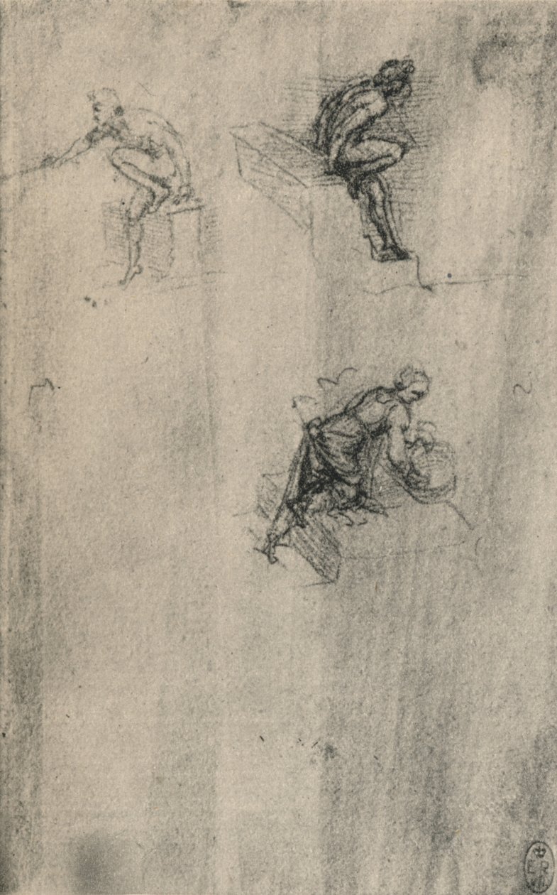 टू साइडेड नूड्स एंड अ वुमन वाशिंग, c1480 1945 द्वारा लियोनार्डो दा विंची