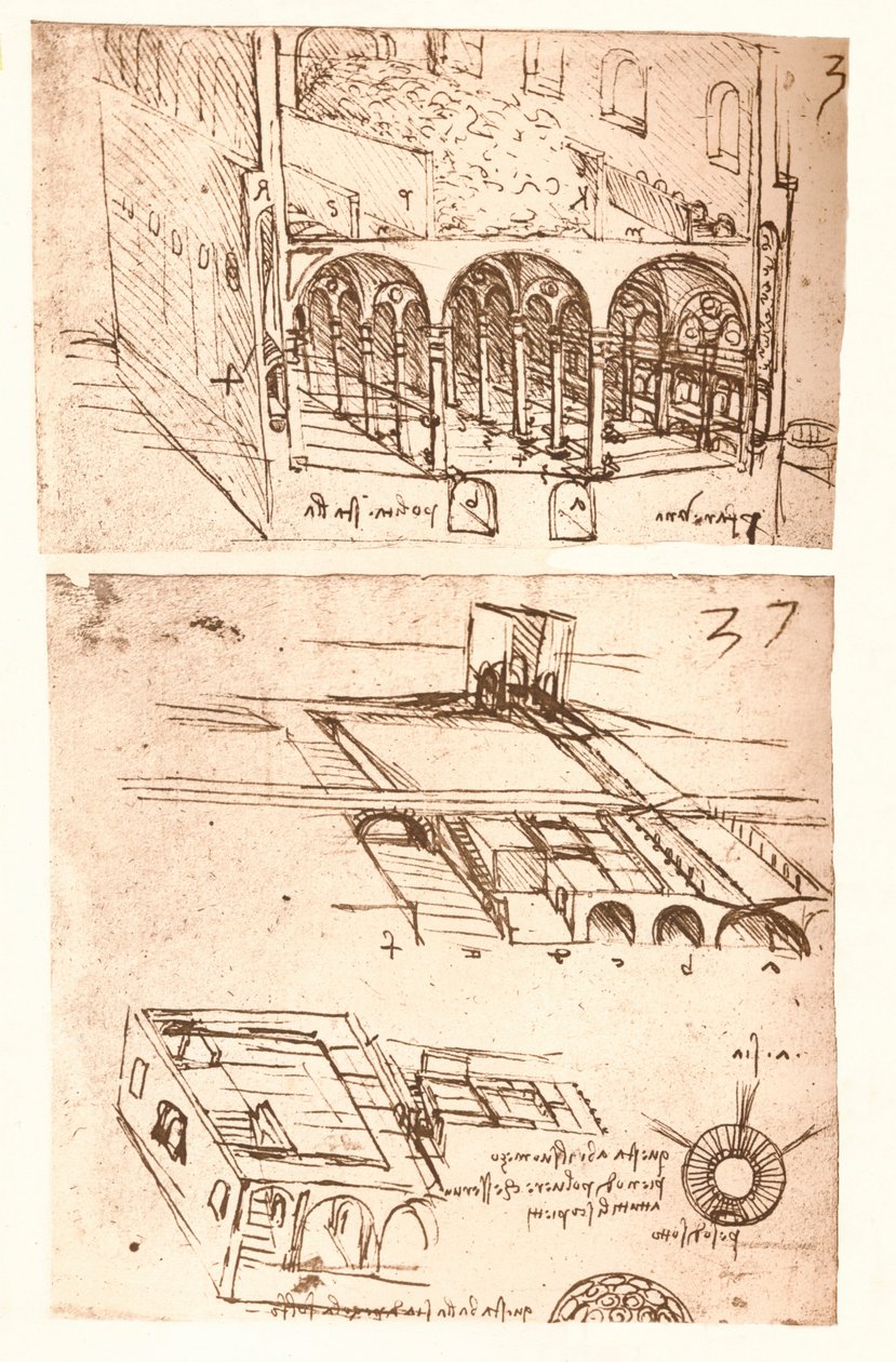 दो वास्तुकला चित्र, c1472-c1519 1883 द्वारा लियोनार्डो दा विंची