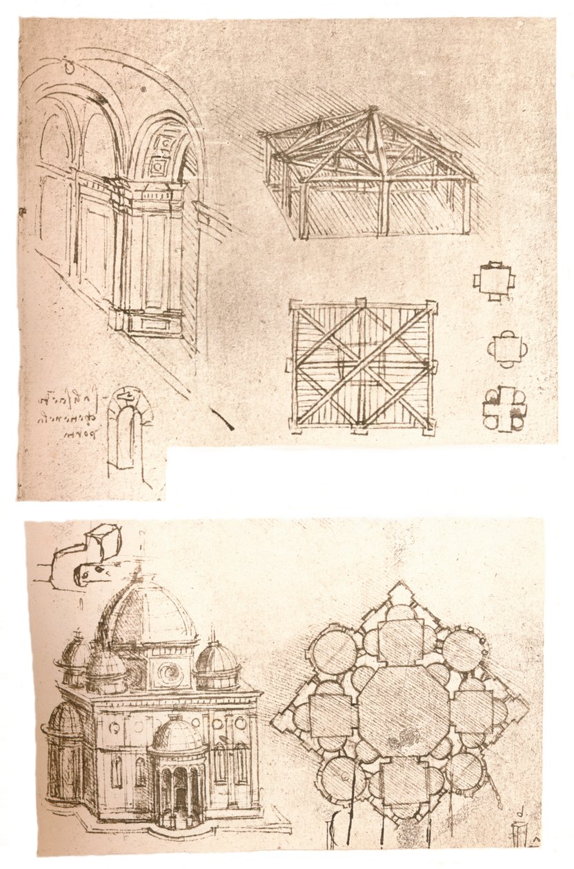 दो वास्तुकला चित्र, c1472-c1519 1883 द्वारा लियोनार्डो दा विंची