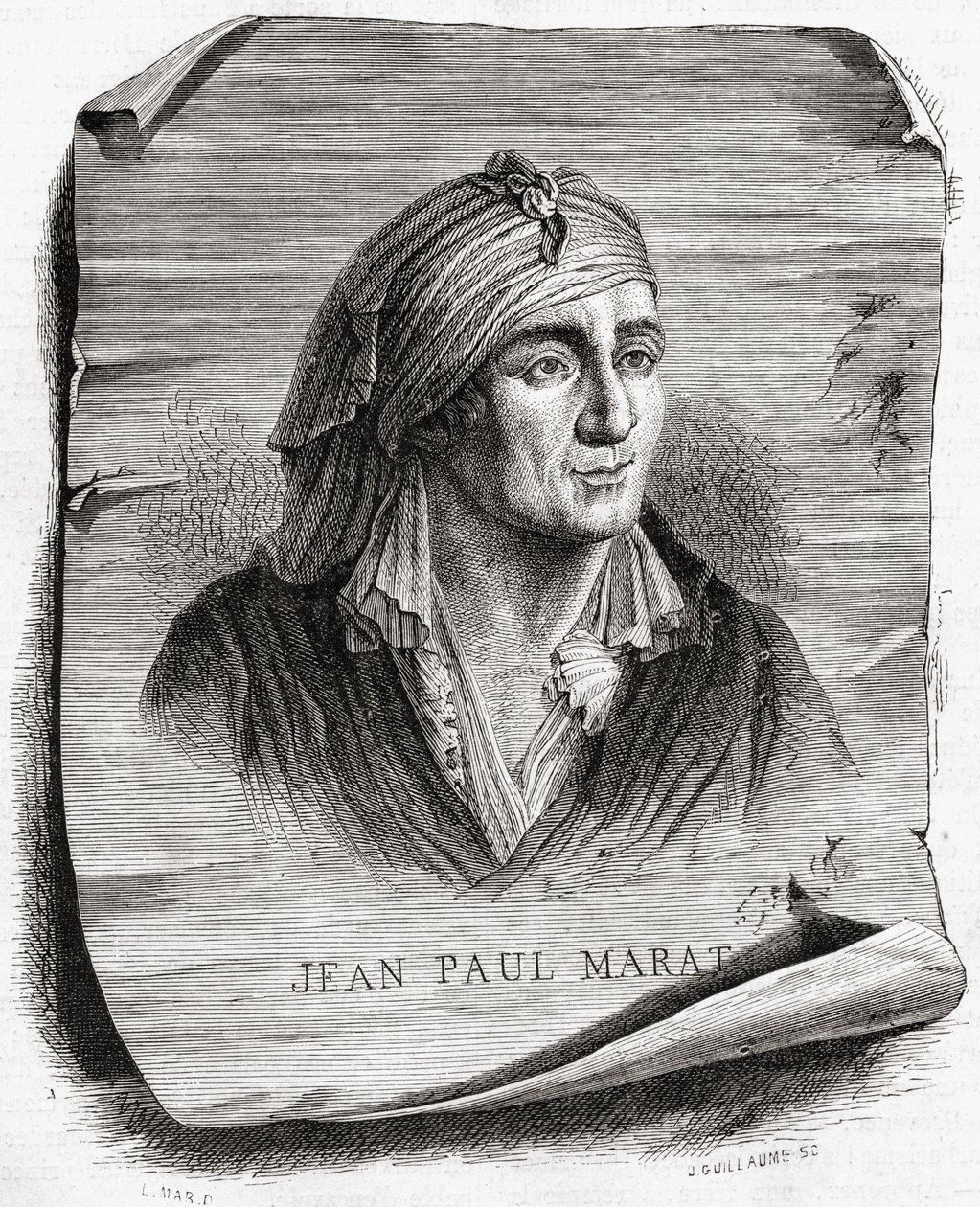 जीन बैपटिस्ट एमी गुइलुम (1822-93) द्वारा उत्कीर्ण जीन पॉल मारत (1743-93) का चित्र द्वारा लियोपोल्ड मार