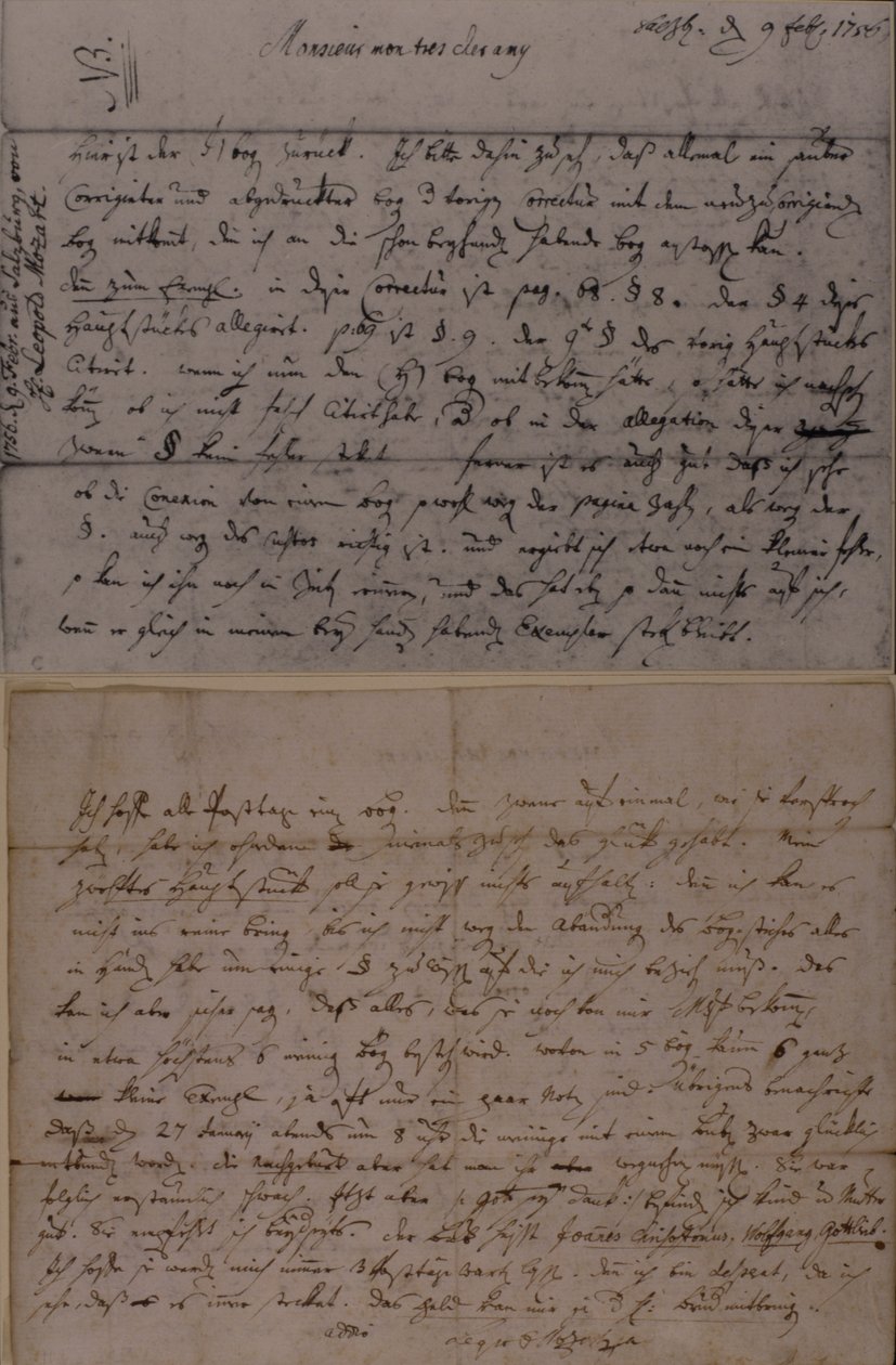 लियोपोल्ड मोजार्ट का पत्र, उनके बेटे, अमादेस मोजार्ट के जन्म की जेजे लॉटरी को सूचित करता है, 9 फरवरी 1756 द्वारा लियोपोल्ड मोजार्ट