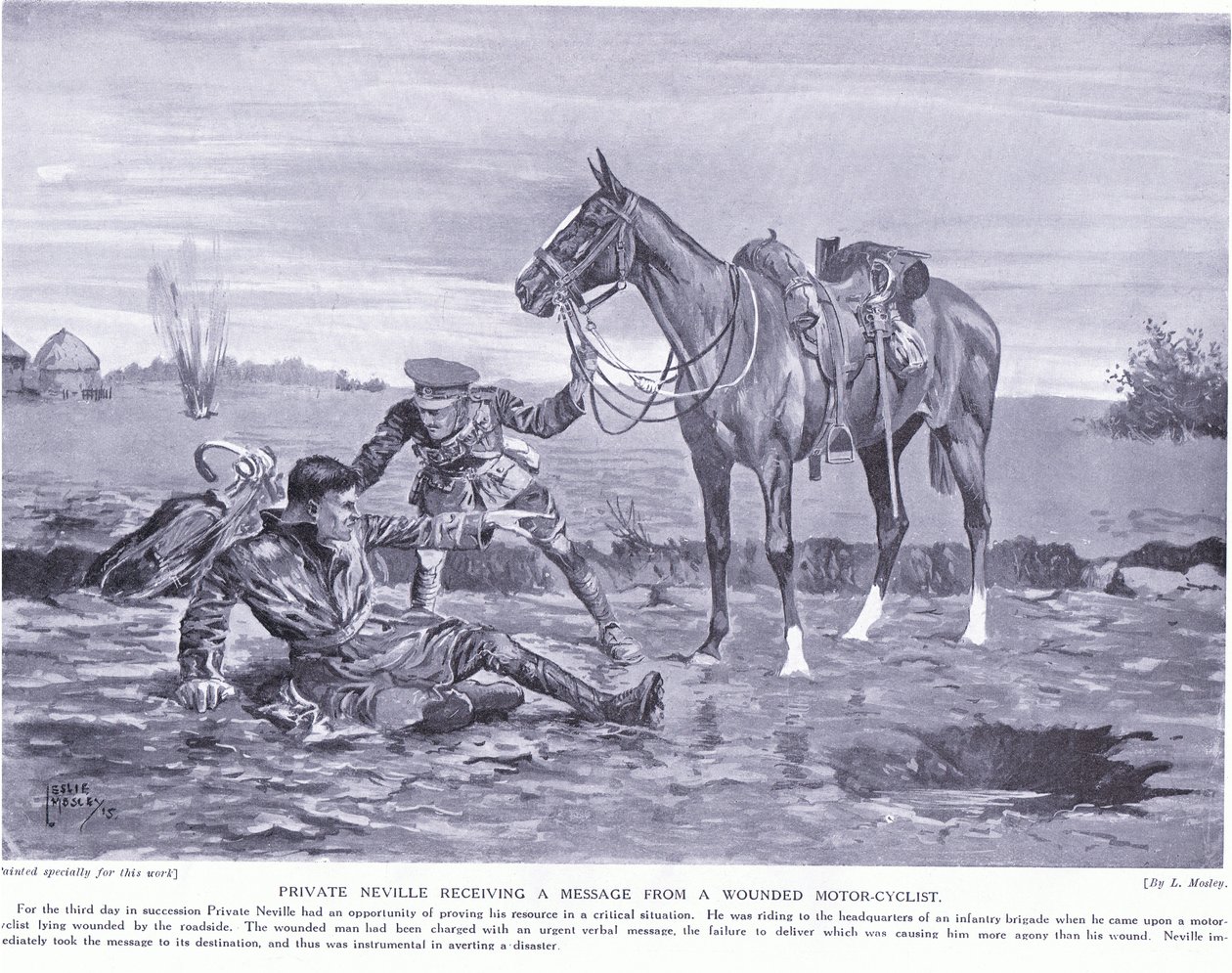 निजी नेविल को एक घायल मोटर साइकिल चालक Ypres से एक संदेश प्राप्त हुआ अक्टूबर 1914 द्वारा लेस्ली मोस्ले