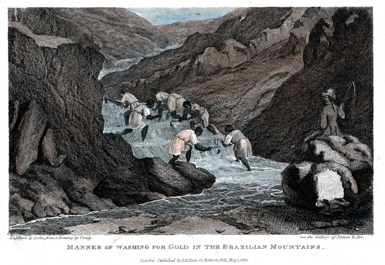 1814 में ब्राजील के पहाड़ों में सोने के लिए कपड़े धोने का प्रबंध द्वारा लेस्टर