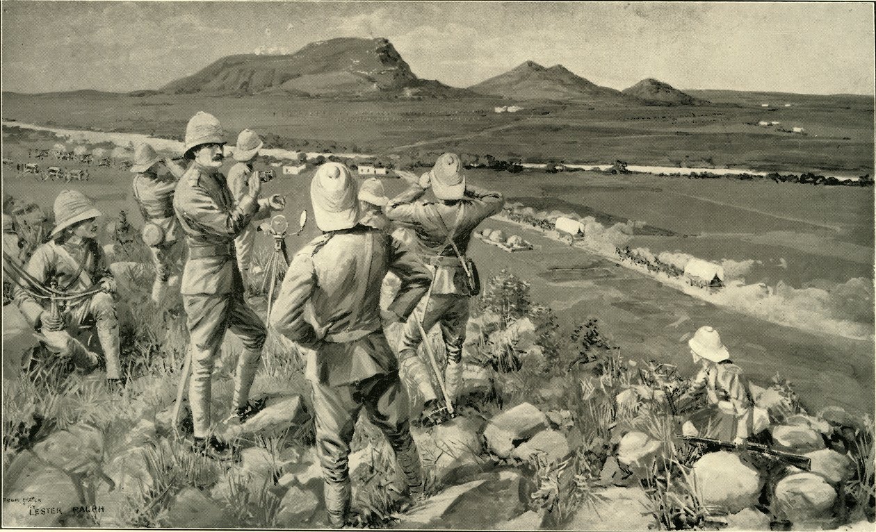 1900 में कूडोसबर्ग में लड़ाई में मैक और हाइलैंड ब्रिगेड की लड़ाई। द्वारा लेस्टर राल्फ