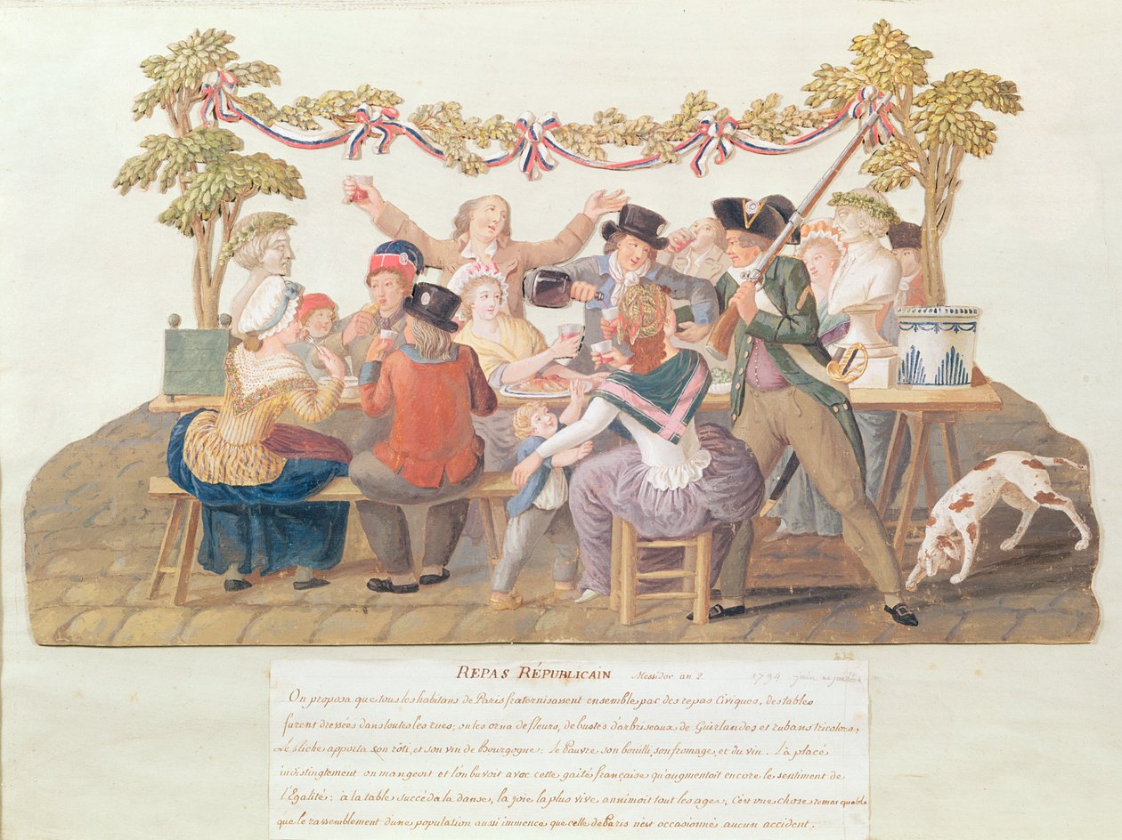 एक रिपब्लिकन भोजन, संदेशवाहक, वर्ष II (जून-जुलाई 1794) (कार्ड पर wc und gouache) द्वारा लेसुअर ब्रदर्स