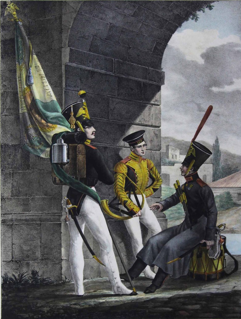 पोडप्रापोरशिक, ड्रमर और फिनलियंडस्की गार्ड रेजिमेंट के हॉर्निस्ट, 1829 द्वारा लेव अलेक्जेंड्रोविच बेलौसोव
