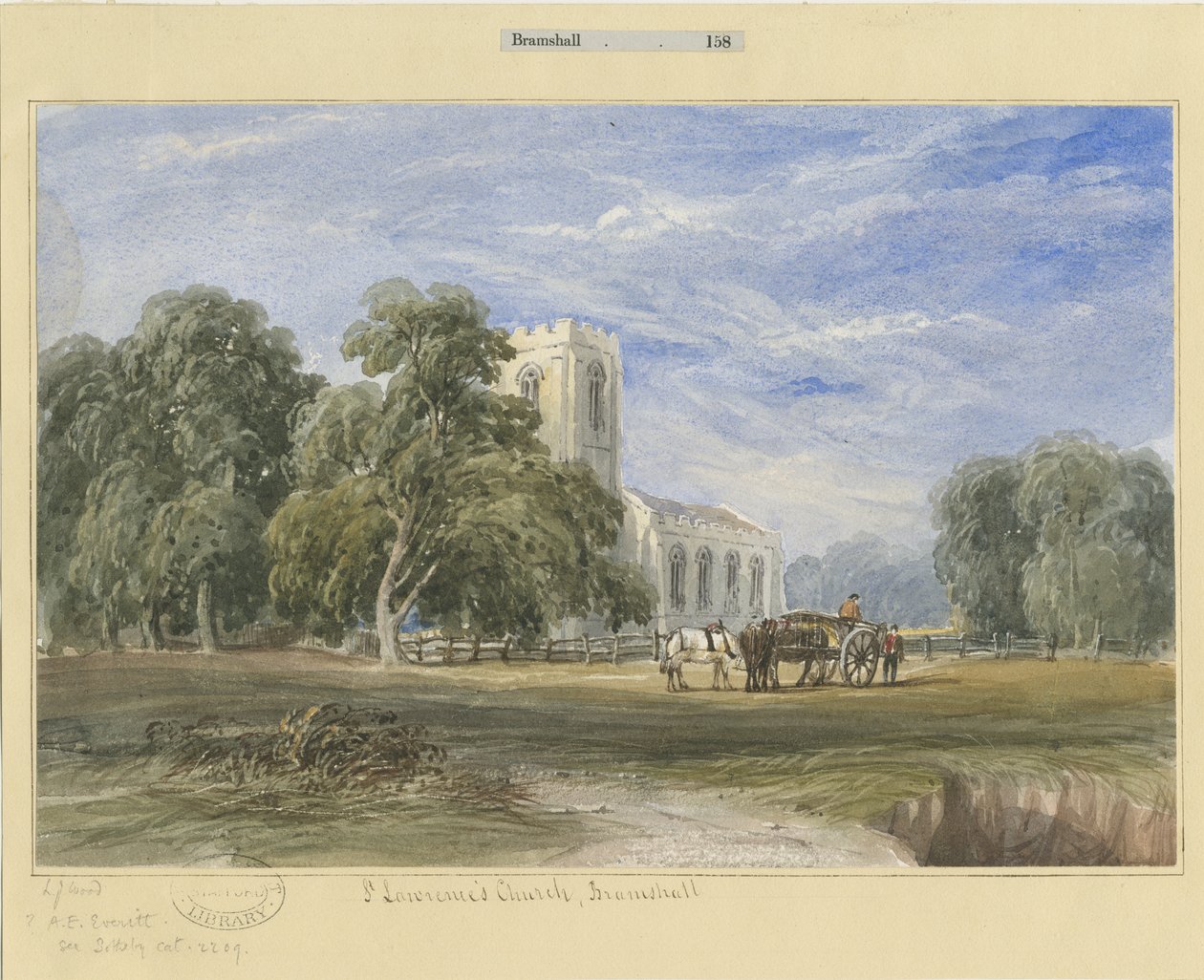Bramshall चर्च: पानी के रंग पेंटिंग, एन डी [c1830-1840] द्वारा लुईस जॉन वुड