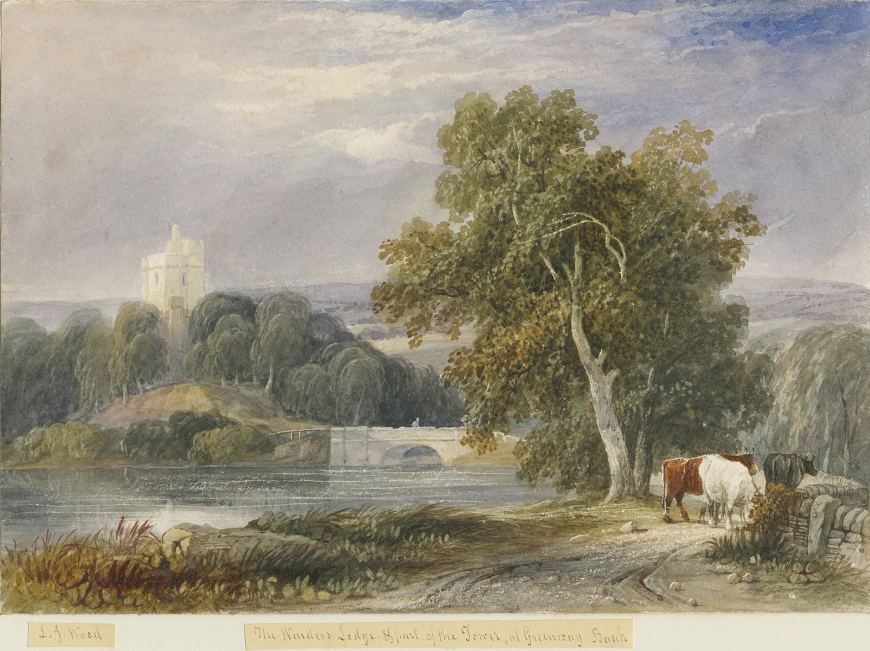 ग्रीनवे बैंक - वार्डर लॉज एंड टॉवर: वाटर कलर पेंटिंग, एनडी [c1830-1840] द्वारा लुईस जॉन वुड