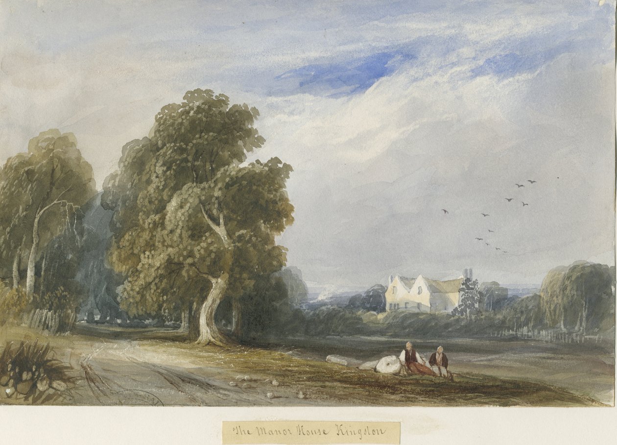 किंगस्टोन - द मैनर हाउस: वाटर कलर पेंटिंग, एनडी [c1830-1840] द्वारा लुईस जॉन वुड