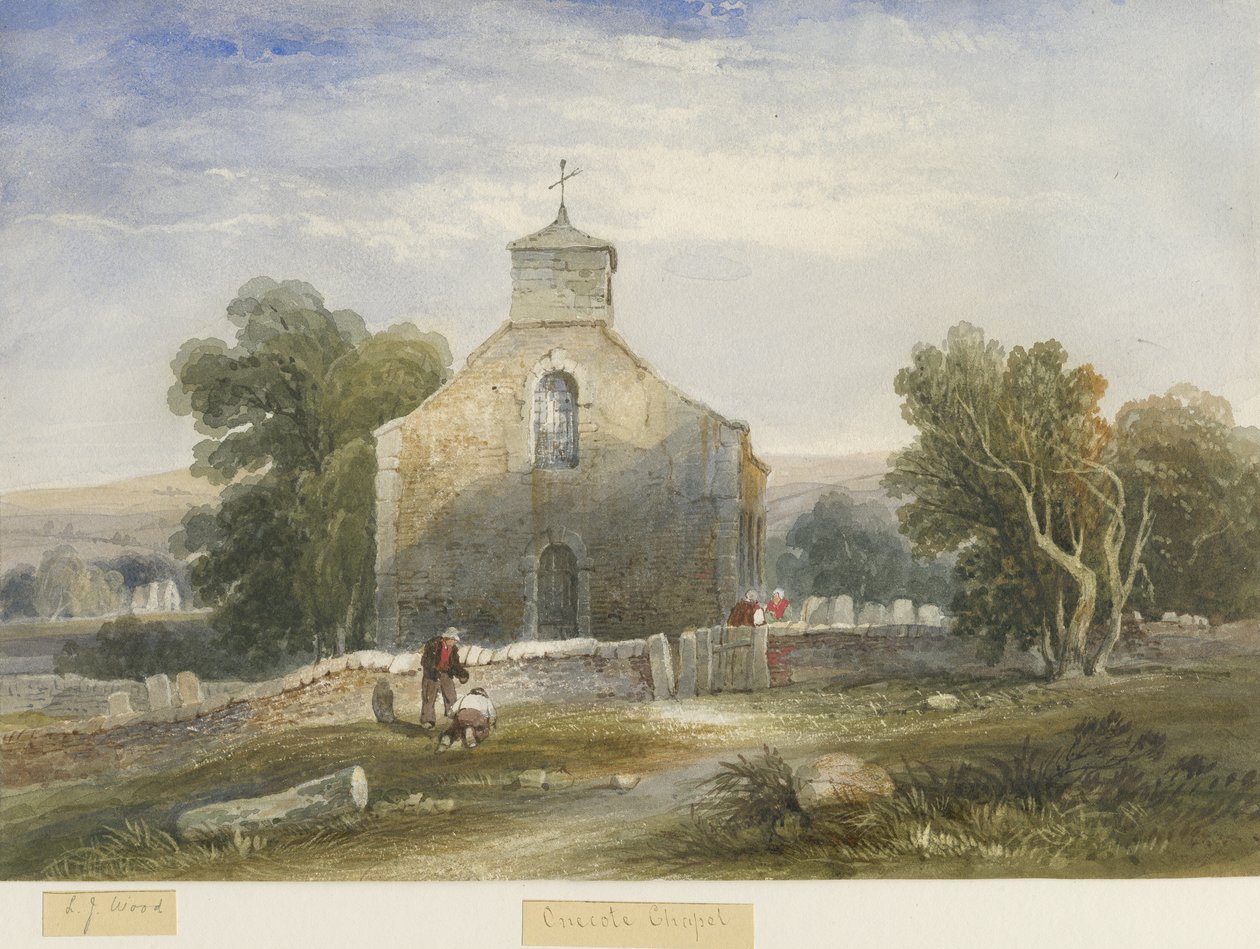 Onecote चर्च: पानी के रंग की पेंटिंग, nd [c1830-1840] द्वारा लुईस जॉन वुड
