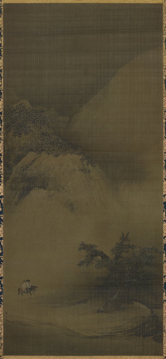 बर्फीले दृश्य, लैंडस्केप पेंटिंग (墨本 Scenery 淡彩 painting painting 図 k, kenpon bokuga tansai sekkei sansui zu)। द्वारा लिआंग काई