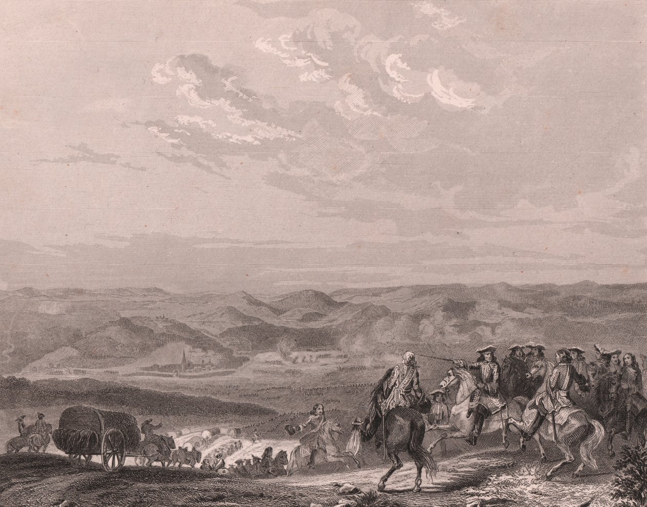 फ्रीबर्ग, जर्मनी की लड़ाई, अगस्त 1644, तीस साल का युद्ध, चीन के कागज पर स्टील उत्कीर्णन द्वारा अज्ञात अज्ञात