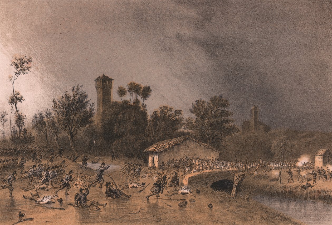 रेजिना ब्रिगेड का पहला डिवीजन मॉन्ट्रियल ब्रिज, पैलेस्ट्रो, लोम्बार्डी पर हमला करता है द्वारा अज्ञात अज्ञात