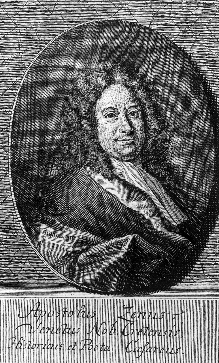 अपोस्टोलो ज़ेनो का पोर्ट्रेट (लगभग 1668-1750), इतालवी कवि, लिबरेटिस्ट, पत्रकार, और पत्रों का आदमी, उत्कीर्णन द्वारा अज्ञात अज्ञात
