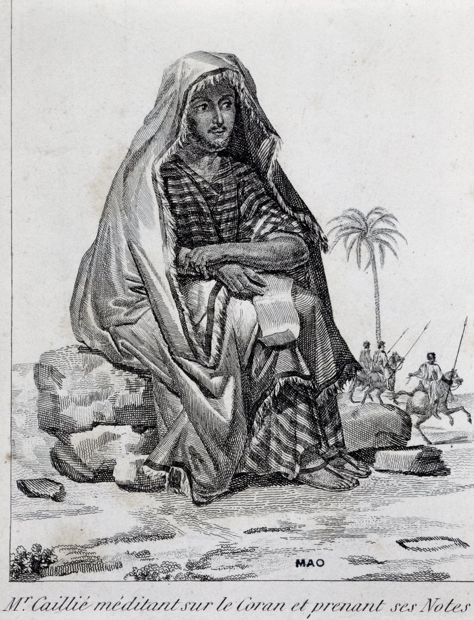 रेने कैली (1799-1838), अरब कपड़े पहने अन्वेषक, कुरान पर ध्यान करते हुए द्वारा अज्ञात अज्ञात
