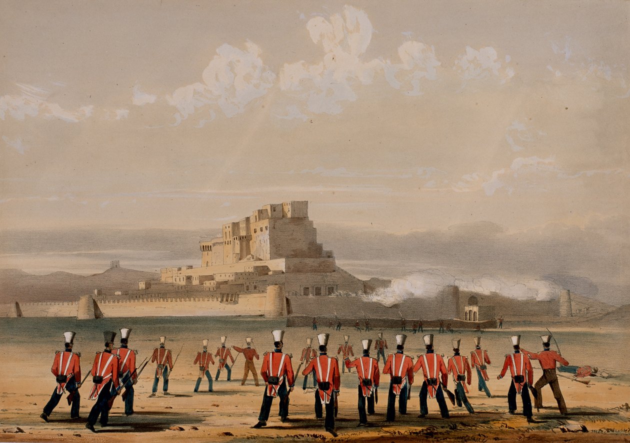 13 नवंबर, 1839 को डब्ल्यू। टेलर द्वारा &39;द स्टॉर्मिंग ऑफ घुज़नी एंड ख़ालत&39; से, 13 नवंबर, 1839 को अग्रिम कंपनियों केलात का तूफान द्वारा लेफ्टिनेंट थॉमस विंगेट