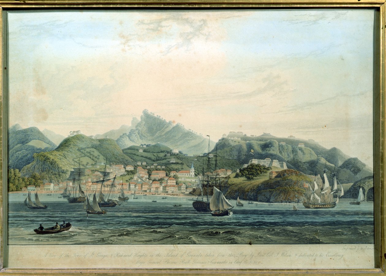विलियम डैनियल 1769-1837, c.1810 उत्कीर्णन द्वारा ग्रेनाडा द्वीप पर सेंट जॉर्ज और रिचमंड हाइट्स के शहर का एक दृश्य द्वारा लेफ्टिनेंट कर्नल जे। विल्सन