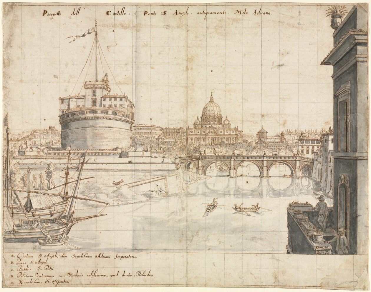 रोम के अठारह दृश्य: द Castel SantAngelo, 1665। द्वारा लिविन क्रुइल