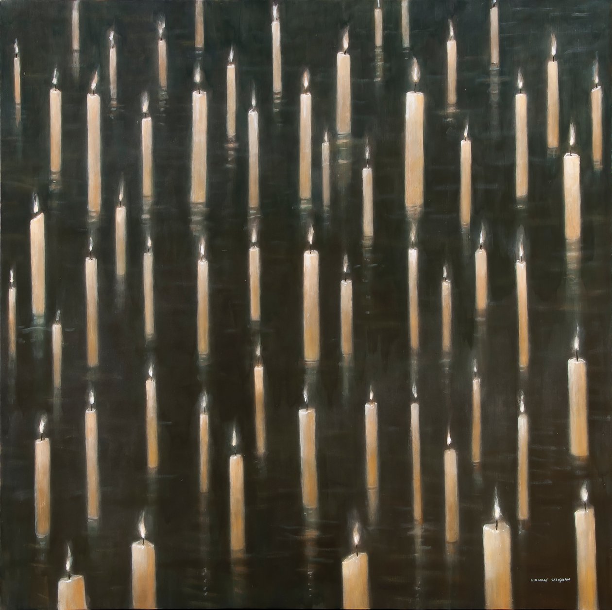 झील पर मोमबत्तियाँ, उदयपुर, भारत, 2012 (कैनवास पर एक्रिलिक) द्वारा लिंकन सेलिगमैन