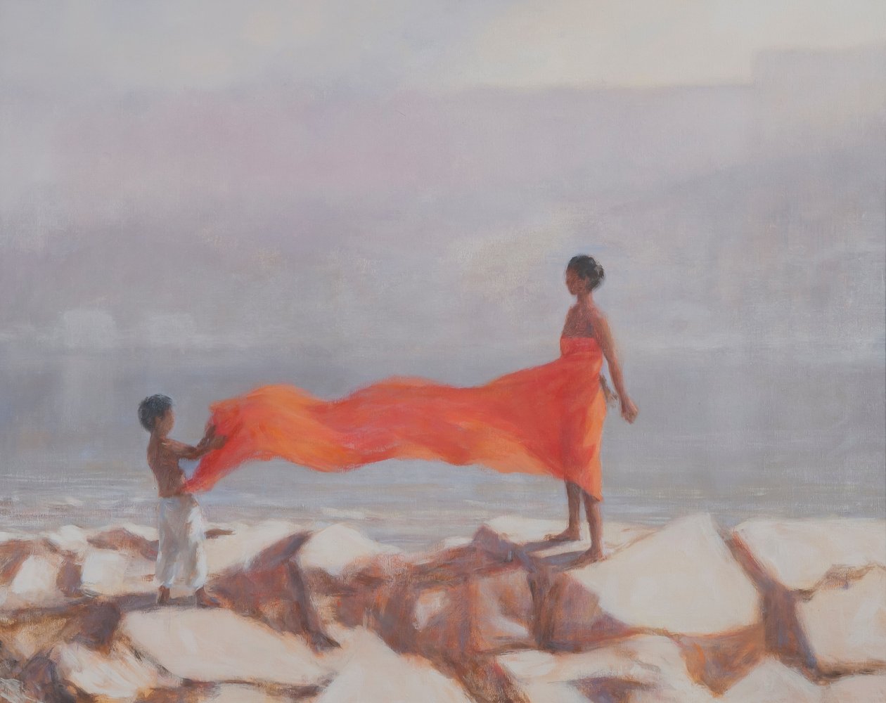 ए साड़ी बांधना, भारत, 2012 (कैनवास पर एक्रिलिक) द्वारा लिंकन सेलिगमैन